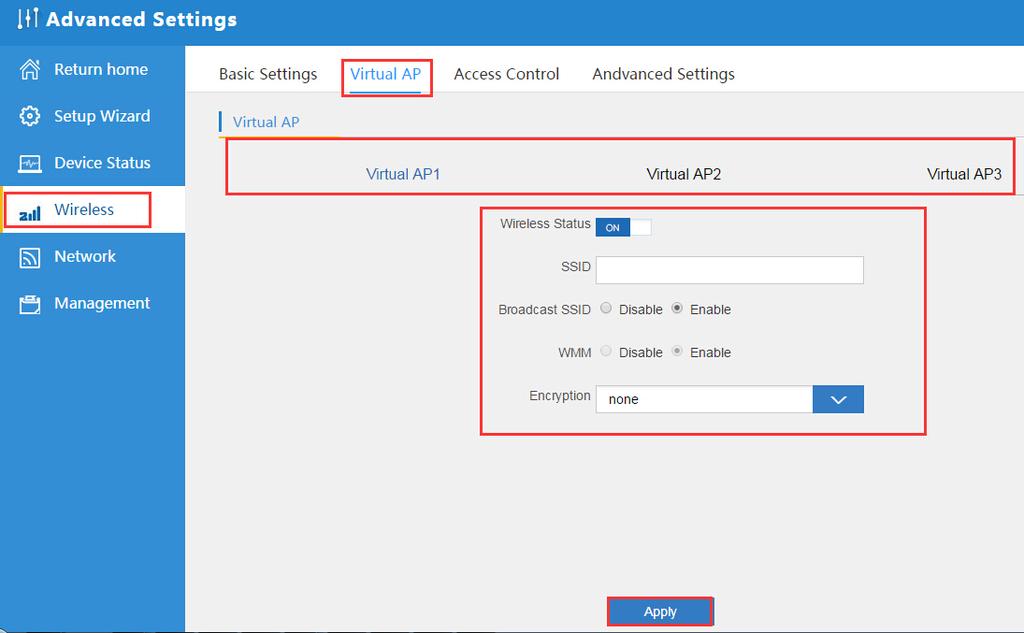 4.3.2 AP Virtuale Ci sono 3 AP virtuali in wireless 2.