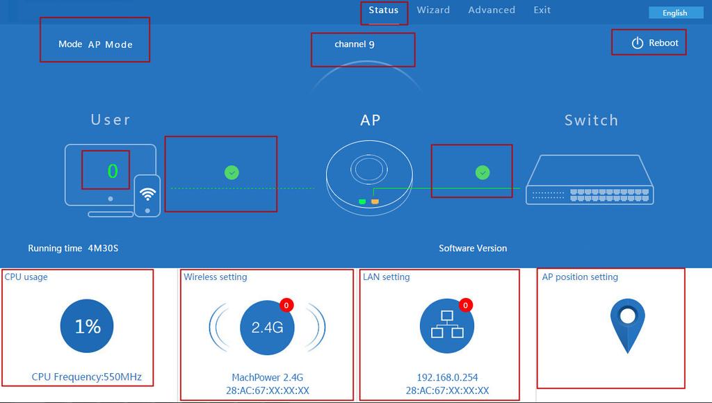 4) Dopo il Login, verrà visualizzata la schermata come nella figura seguente; In questa schermata potrai visualizzare la modalità operativa di