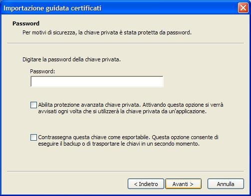 Caso Rinnovo certificato Inserire la password di installazione certificato che coinciderà con la password di accesso al servizio che l utente in quel momento utilizza