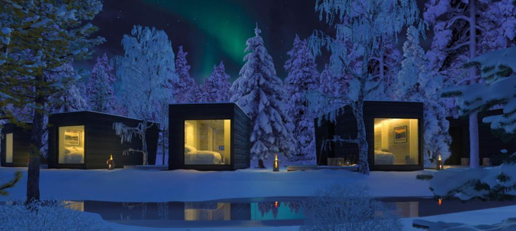 INVERNO 2019/2020 ROVANIEMI L AURORA BOREALE con sistemazione presso le Panorama Design Huts 4 giorni / 3 notti Situate nel cuore della foresta finlandese, queste moderne cabine in legno sono