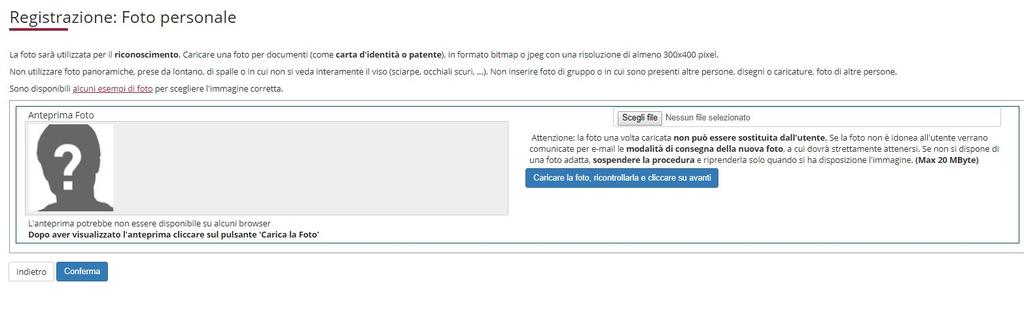 Inserimento della fototessera Procedere con l inserimento della fototessera (assicurarsi di avere una foto del formato e risoluzione