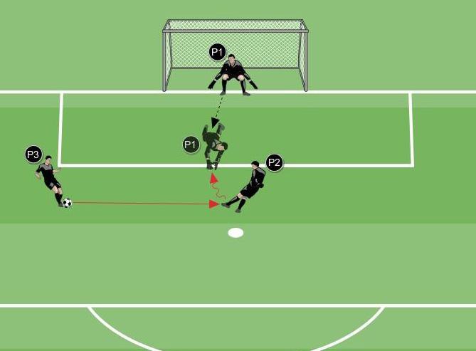 P1, in possesso di un pallone, si muove liberamente in conduzione di palla all interno del rettangolo di gioco con l obiettivo di realizzare un gol nella porta difesa da P2.