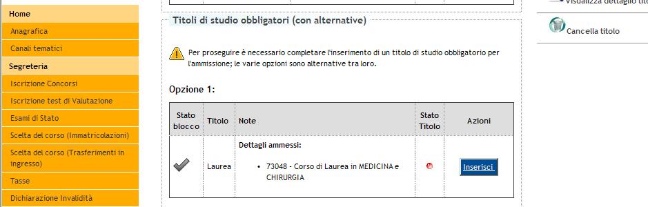 Dopo avere selezionato l opzione titolo conseguito in altro ateneo