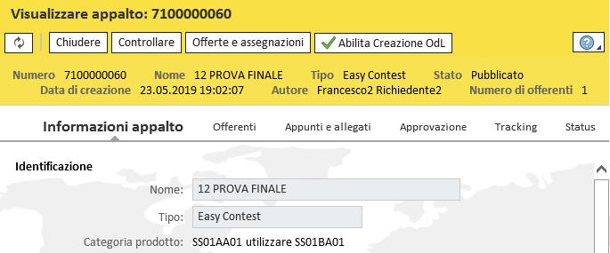 Abilitare la creazione dell ordine Il richiedente contest dovrà