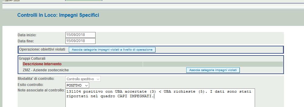 RIDUZIONE 131104=SI (con UBA accertate < UBA dichiarate): - Procedere modificando i CAPI IMPEGNATI come descritto per il caso 131104 b.
