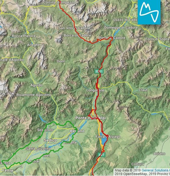 La ciclo - guida della Monaco- Venezia consiglia una escursione in Val Belluna: ʺDa Belluno si può decidere di effettuare un interessante digressione