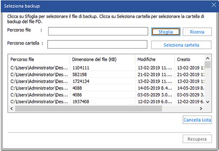 Nota: Utilizzando l'opzione di ricerca è possibile recuperare un solo file alla volta. Nota: L opzione di ricerca non è disponibile per i file FD.