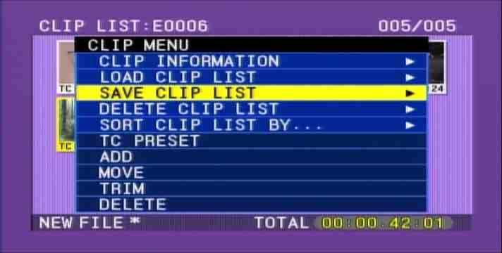 Durata totale dei sub clip nell elenco di clip corrente 8 Utilizzare i tasti a freccia o il comando jog per selezionare il clip desiderato.