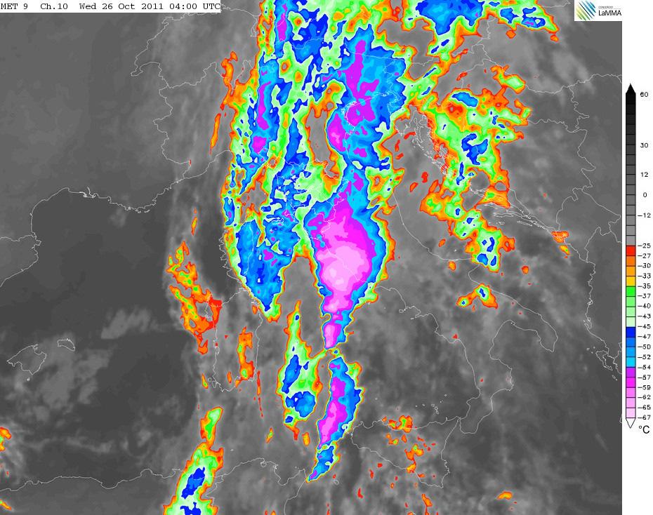 Fig. 28 Immagine IRT relativa alle ore 04:00 UTC del 26 Ottobre Alle 12 UTC del 26 Ottobre il