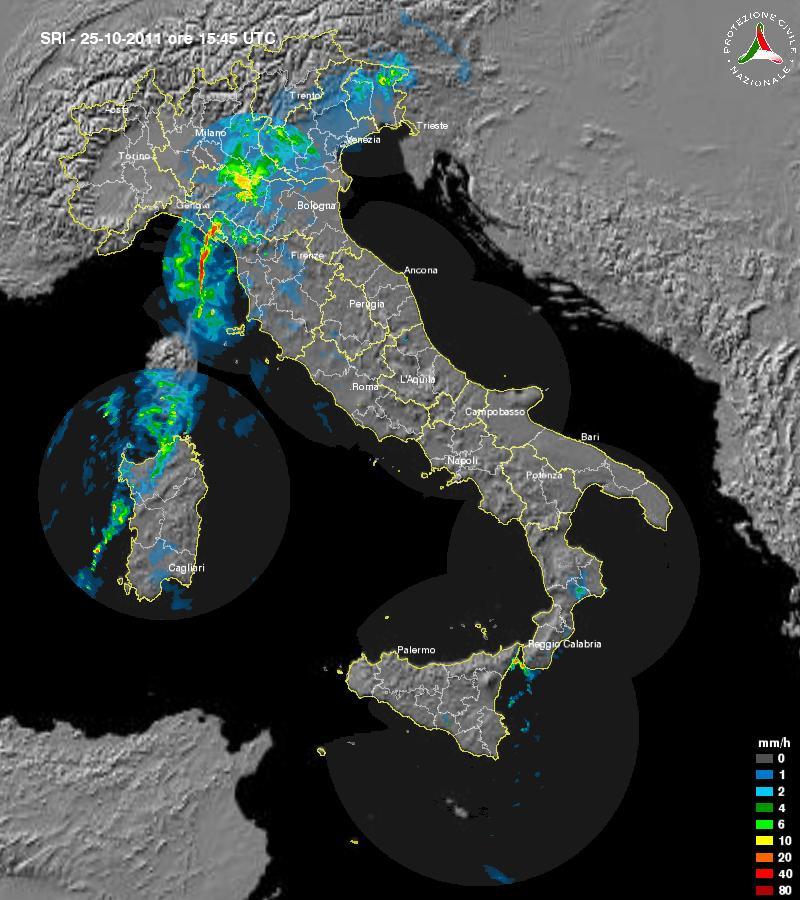 Fig. 48 Immagine radar relativa alle ore 15:45 UTC del 25 Ottobre 2011. Fig.