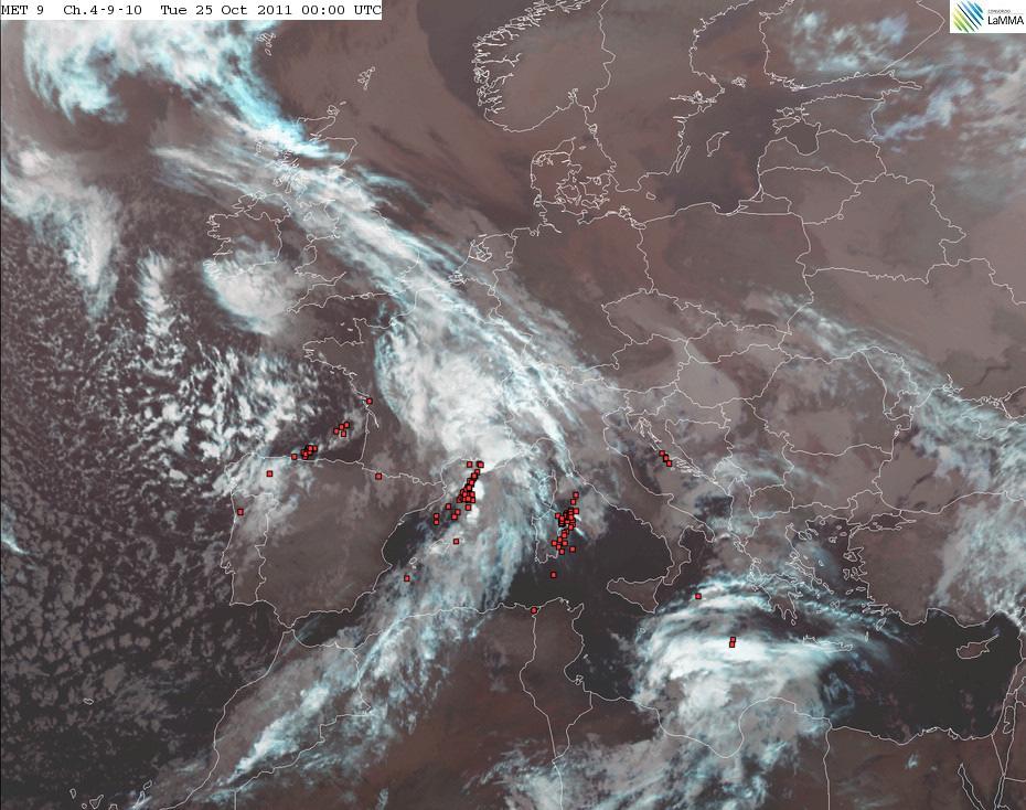 Sul Mediterraneo centro-occidentale, come tra l altro si intuisce dall immagine nel canale del vapor d acqua delle ore 00 UTC (figura 5), già durante la notte tra il 24 ed il