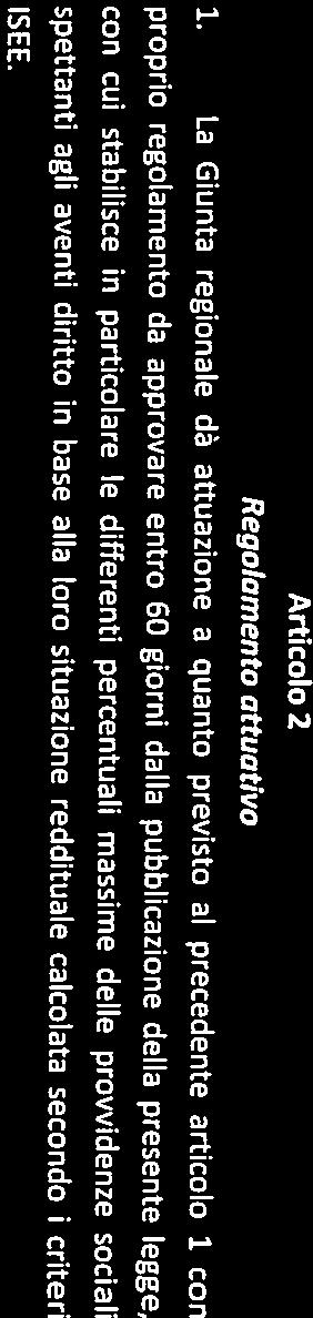 1. La Giunta reginale dà attuazine a quant previst al precedente articl i cn ISEE.