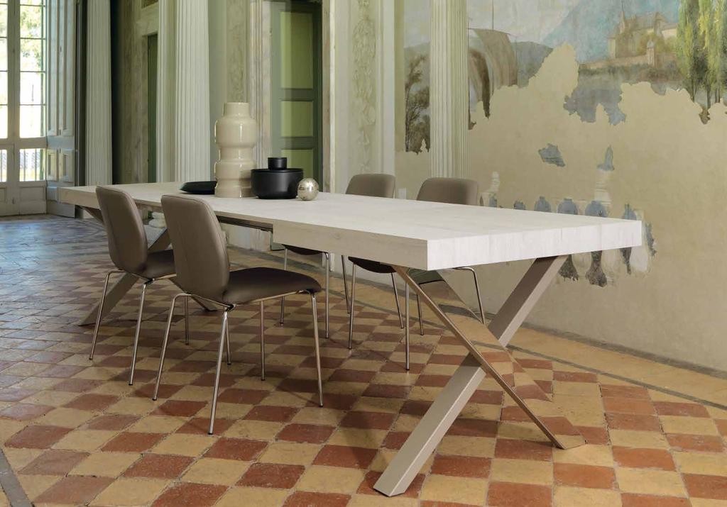 50 /FRIULSEDIE Catalogo 2017 Tavoli Elite Elite tables 51 Menphis T51 _Tavolo Menphis T51, metallo corda con inserto inox lucido, piano Tavolato Bianco S074.