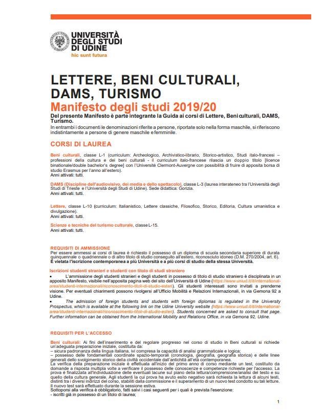 MANIFESTO DEGLI STUDI È IL DOCUMENTO CHE CONTIENE LE INFORMAZIONI RELATIVE A: OFFERTA FORMATIVA (CORSI DI STUDIO ATTIVATI)