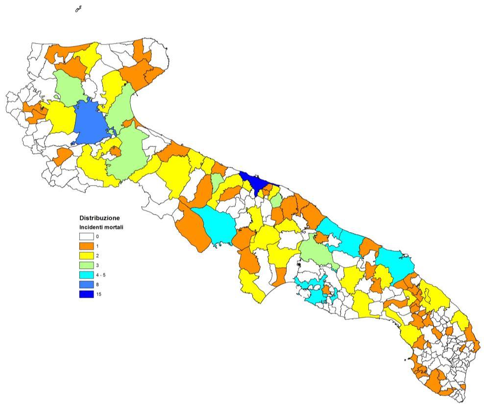Figura 27 Incidenti stradali mortali per categoria di strada, Puglia, 2018 Analizzando i dati dell incidentalità mortale a livello comunale, è stato possibile evidenziare che il maggior numero di
