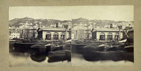 Genova, il porto, 1857-1860 circa, stampa su carta all albumina, stereoscopica.