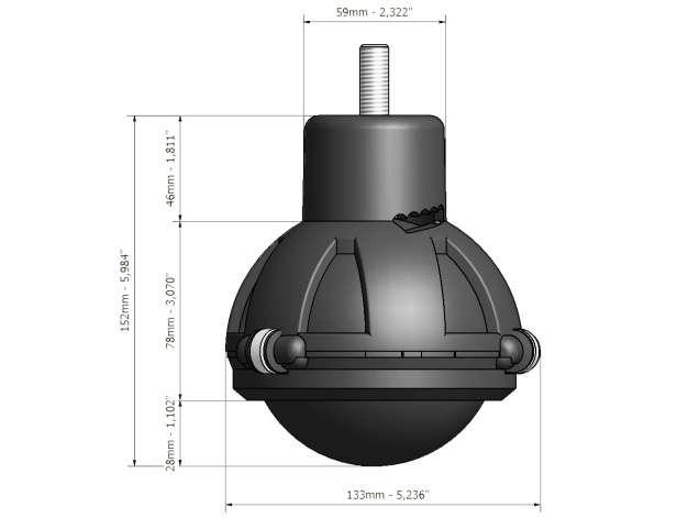 DISEGNI TECNICI Ø sfera: 104 mm FINITURE E MATERIALI TELAIO esterno Le finiture disponibili sono:: Nero Satinato (standard) Grigio Alluminio Satinato (su richiesta e per grandi quantitativi).