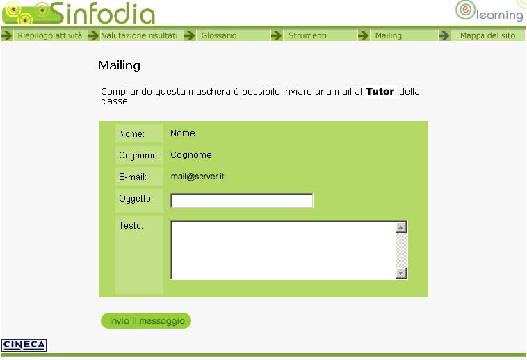 Mail al Tutor Cliccando sull apposito link è possibile contattare direttamente il proprio Tutor via mail (Fig. 22).