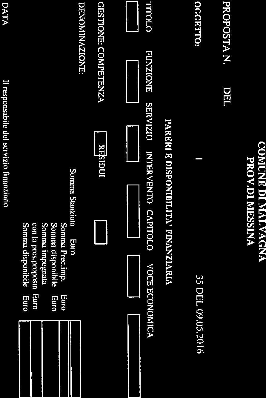 PROPOSTA N. DEL I I COMUNE DI MALVAGNA PROV.DI MESSINA OGGETTO: REVOCA DELIBERA Dl GIUNTA COMUNALE N.