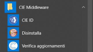 In seguito all installazione sarà presente nel menu avvio un nuovo gruppo di programmi chiamato CIE Middleware