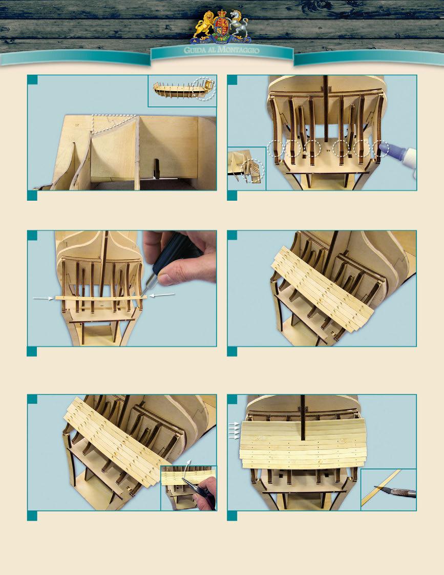 GUIDA AL ONTAGGIO 5 6 5 Utilizzando una lima, leviga fino a modellarle come mostrato nella foto le due tavolette di rinforzo 24 (una su ciascun lato) che avevi impiegato per unire tra loro le sezioni
