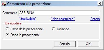 7. Fare clic su OK (nella parte inferiore della finestra di prescrizione) Anteprima del testo che verrà riportato su ricetta, composto da testo di non sostituibilità + motivazione 8.