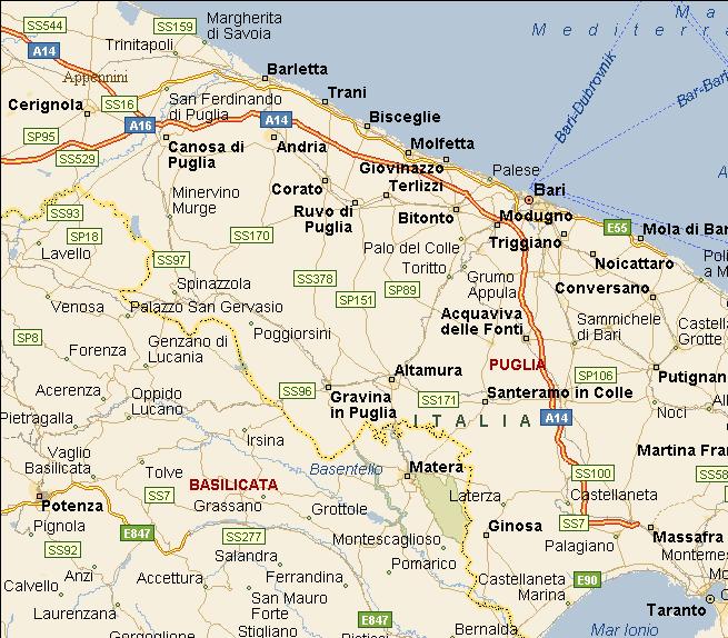 All. A14 -A16 - Andria A14 Bologna Taranto Tratti AdS Daunia Est e Ovest Stadio S. Nicola Bari All.