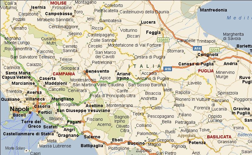 A16 Napoli - Canosa tratto Baiano - Cerignola Ovest Parcheggio Ristorante Del Sole Pastorano AdS Teano Nord/Sud S.M.Capua Vetere Capua Benevento-Loc. Cesine RA09 All.