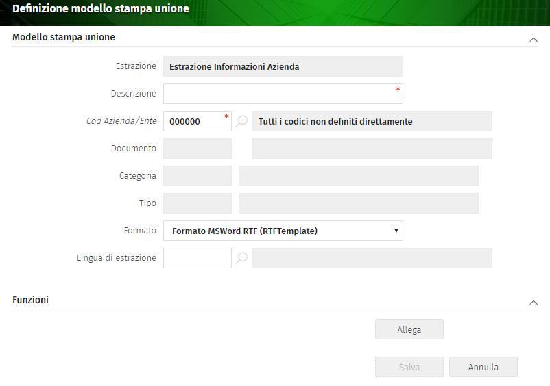 Creazione del documento RFT Per poter creare un documento RFT da associare all estrazione è necessario dalla Definizione estrazione indicare i Campi (da: Definizione Estrazione > Configura > sezione