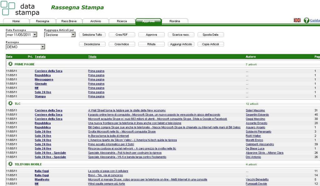 3.6. Approvazione Questa maschera consente di gestire la visualizzazione o meno dei documenti e la modifica delle informazioni degli stessi.