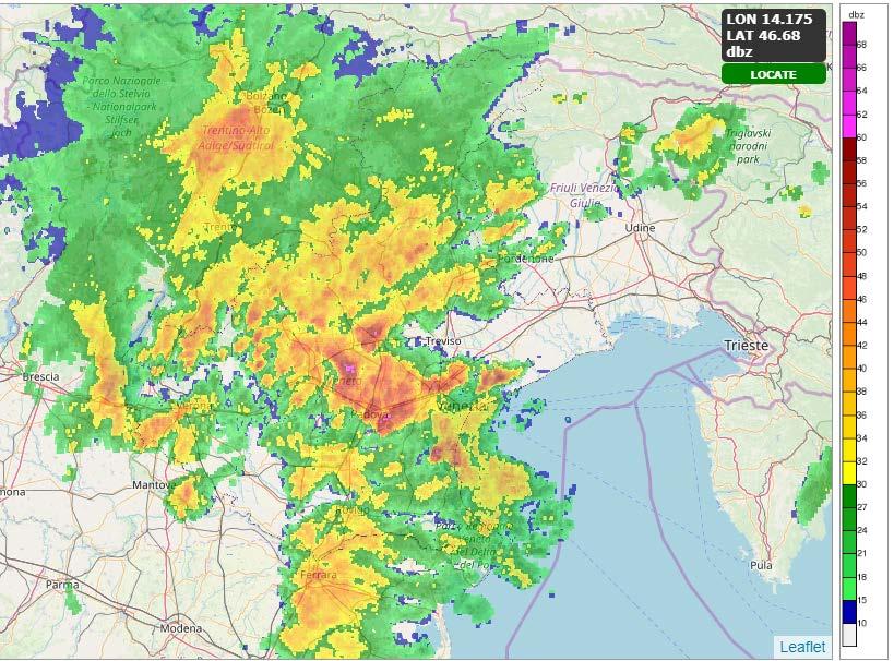 Ore 8:4 solari. Precipitazioni sparse, più diffuse su Vicentino e Veronese, locali su pianura nord orientale.