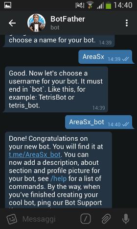 4. Ottenuto il token telegram,