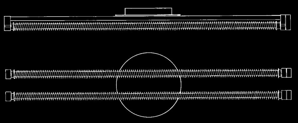 Apparecchio da soffitto per due tubi fluorescenti, corredato di schermo a forma di spirale, struttura in alluminio.