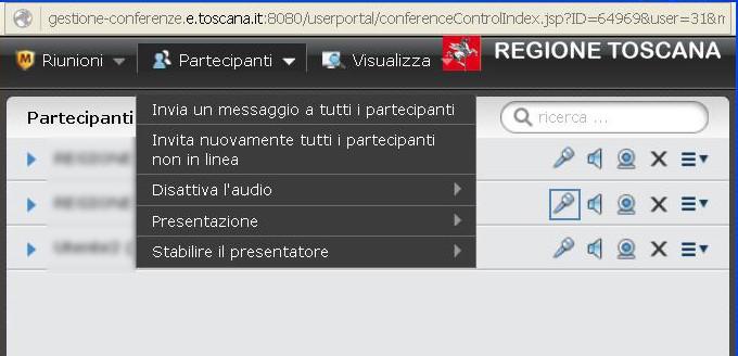 1.2.3 Menu Partecipanti Invia un messaggio a tutti i partecipanti -> consente di trasmettere un messaggio a tutti i partecipanti Invita nuovamente tutti i partecipanti non linea -> consente, con un