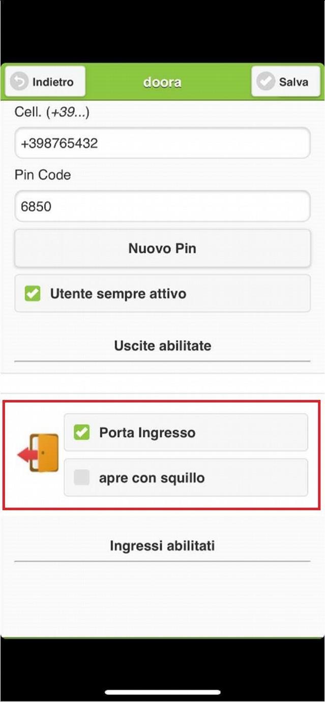 Inserire un codice da 4 a 8 cifre; oppure cliccare sul tasto Nuovo Pin per attribuire un codice automaticamente L utente Admin non ha limiti temporali.