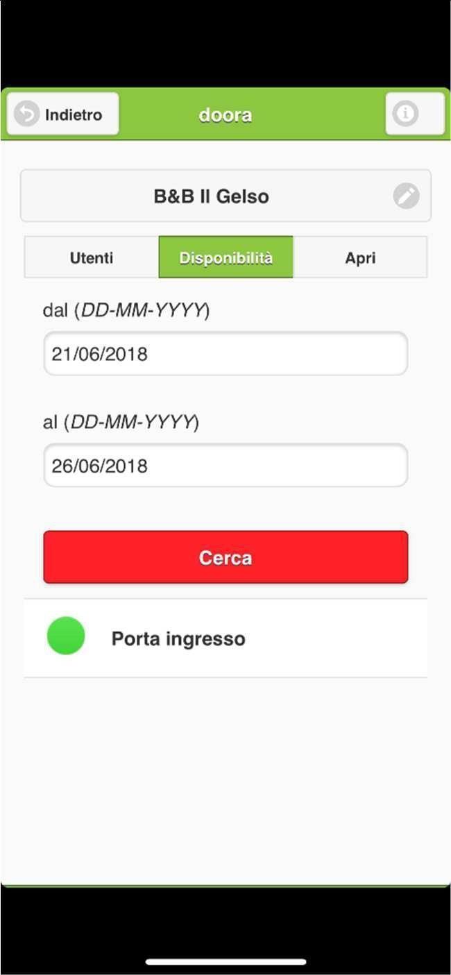 6. Controllo disponibilità camere Cliccando sul pulsante dell apriporta e selezionando Disponibilità è possibile controllare se in un determinato periodo le stanze (uscite selezionate nel menù