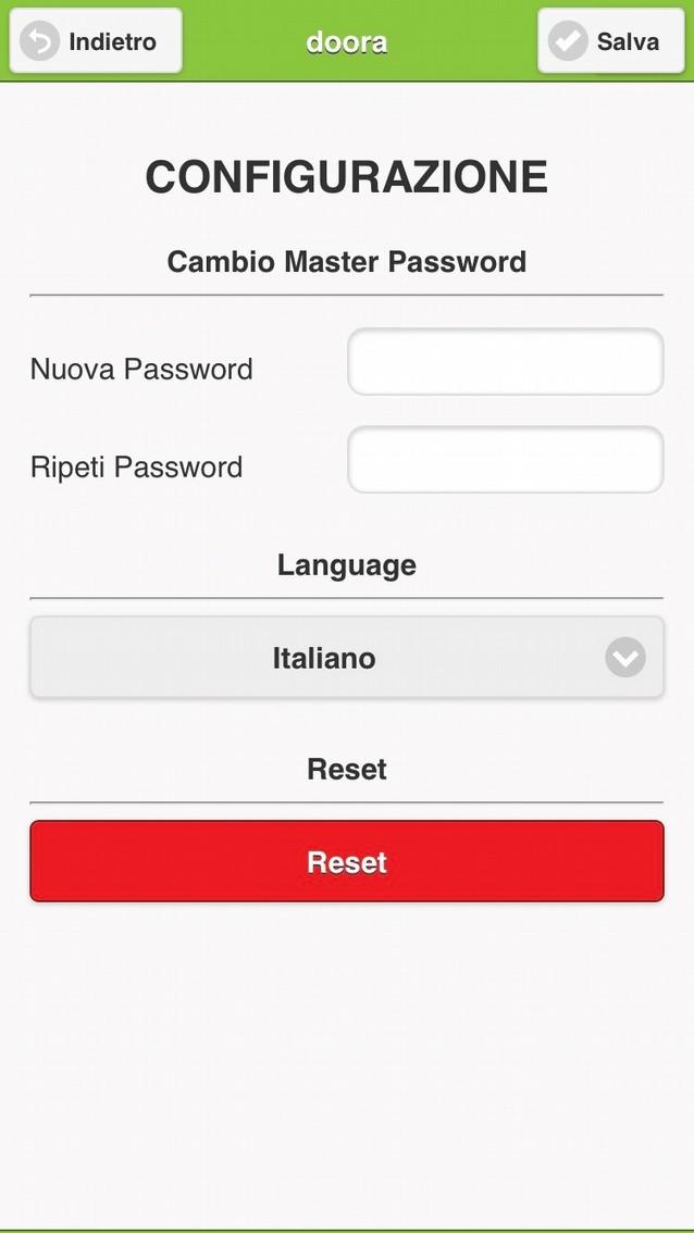 prescelta Il pulsante Reset serve nel caso dimentichiate la password per il login