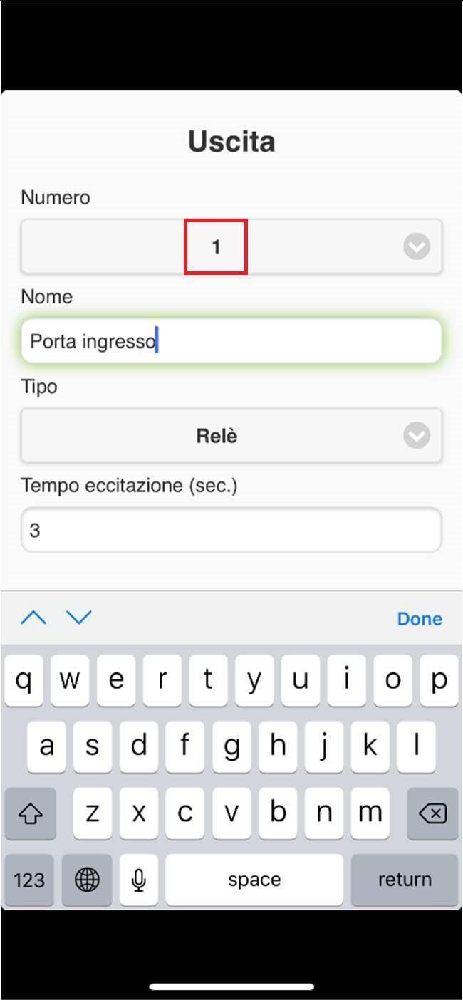 3. Aggiungere uscite Dopo il salvataggio, cliccare su Uscite per settare le porte che si vogliono controllare Nella schermata Uscita bisogna attribuire un numero alla porta che si vuole controllare,