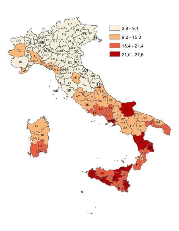 Tasso di disoccupazione per provincia.