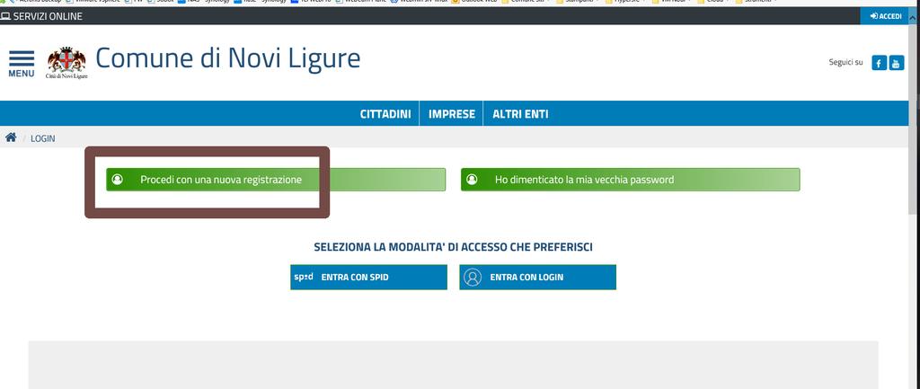 it/ SERVIZI ONLINE Scelta della pagina di interesse, per esempio Iscrizioni Asilo Nido Registrazione Diverse pagine sono accessibili liberamente (come ad esempio Risultati Elettorali) altre