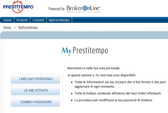 2.5 Sezione MyPrestitempo In questa sezione è possibile: modificare i propri dati utente; cambiare la