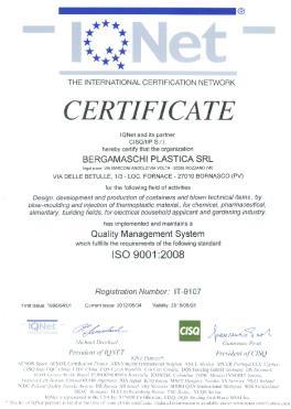 Certificazioni materiale usato per lo stampaggio Certificato di qualità IQNET e CISQ Garanzia 2 anni
