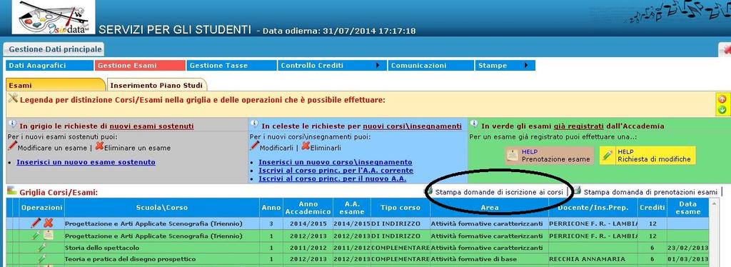 stampa della domanda Una volta inoltrata la domanda on-line si deve stampare il documento (cliccare sull icona di stampa stampa domanda di iscrizione ai corsi ) firmarlo e spedirlo a mezzo