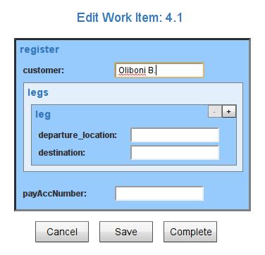 Esecuzione di un lavoro Quando un utente edita un task, YAWL costruisce automaticamente una form per l immissione dei dati richiesti dal task.