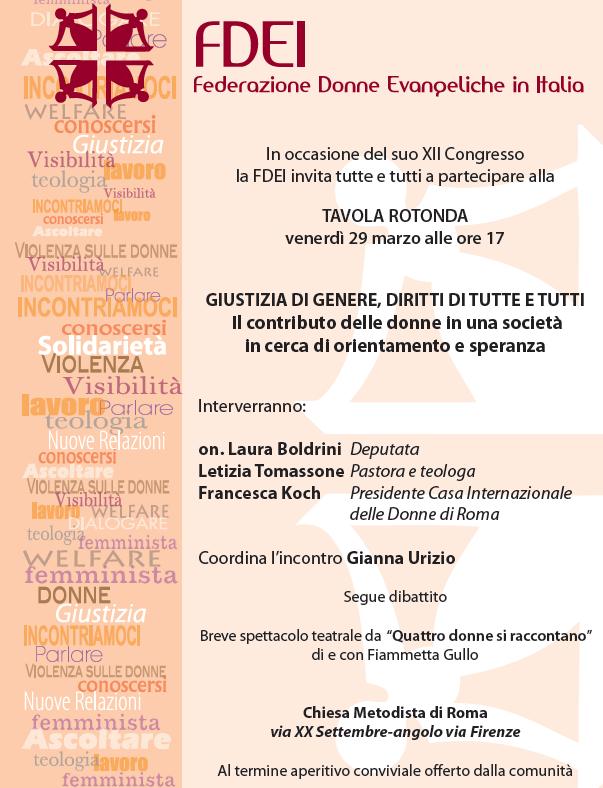 Alle ore 17:00 avrà luogo una tavola rotonda con ingresso libero, moderata da Gianna Urizio e incentrata sulla giustizia di genere e sui diritti di uomini e donne. Intervengono la deputata on.