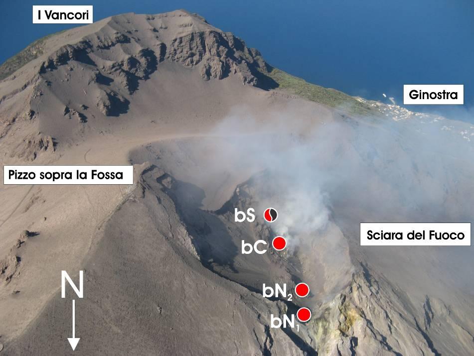 dello Stromboli. Nel periodo esaminato l attività è stata prodotta principalmente da quattro bocche eruttive: due nell area craterica Nord (bn 1, bn 2, Fig.