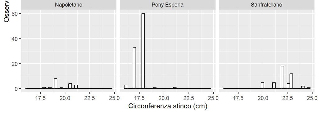 Statistiche circonferenza dello stinco (cm), specie equina, per razza Razza Osservazioni Media Deviazione