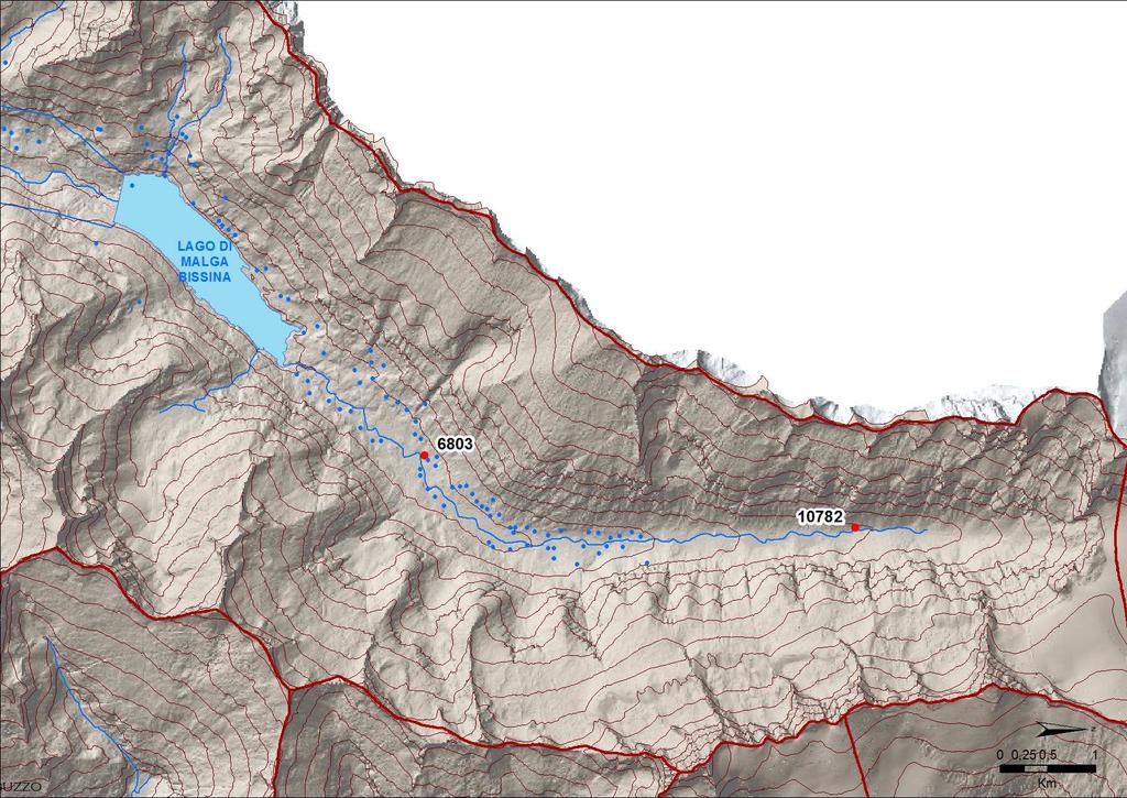 Valdaone Figura 1 : mappa della parte settentrionale del territorio di Valdaone, con l ubicazione delle sorgenti selezionate ed analizzate (in rosso) con il codice che le caratterizza univocamente.