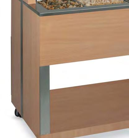 18 PLUG AND PLAY Buffet riscaldati con struttura in legno laminato. Calottina superiore fi ssa.