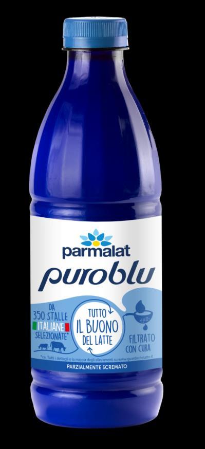 Bottiglia PET blu (latte ESL) con 50% di R-PET Da marzo 2019 la bottiglia di latte microfiltrato Parmalat PURO